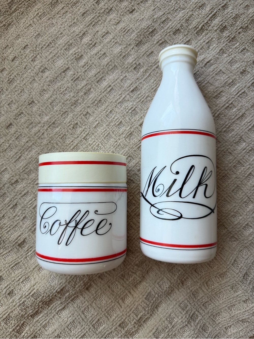 Vintage Egizia milk glass bottles made in Italy set of coffee & milk containers